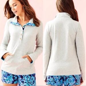 Lilly Pulitzer Landley Popover Grey Pullover Sweatshirt with Collar XS